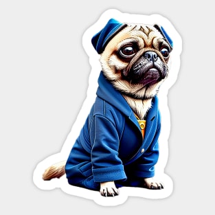 Cute Pug Wizard in Robe - Adorable Pug Dressed up as Wizard Costume Sticker